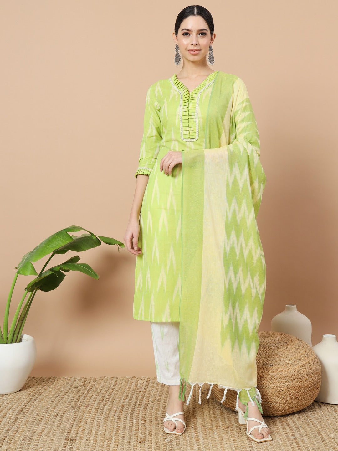 Cotton Ikat Kurta Dupatta Set