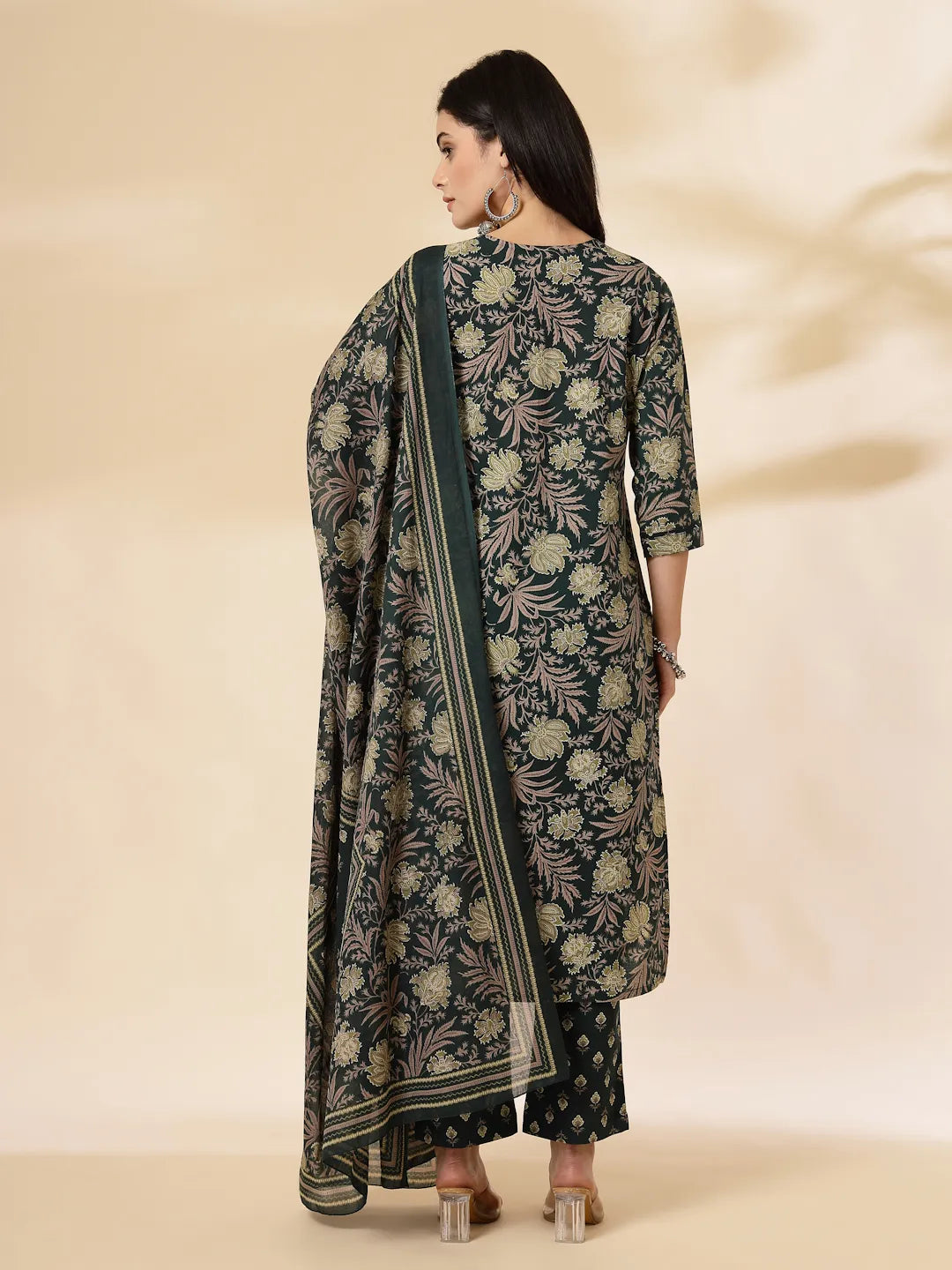 Green Cotton Straight Kurta Dupatta Set