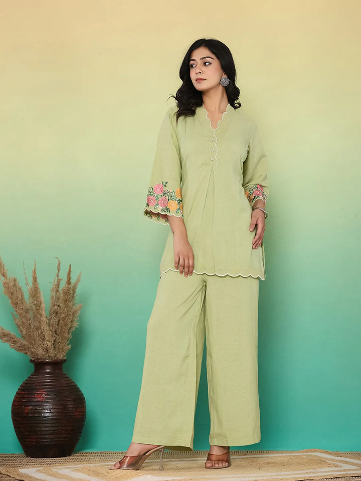 Green Embroidered Co-Ord Set