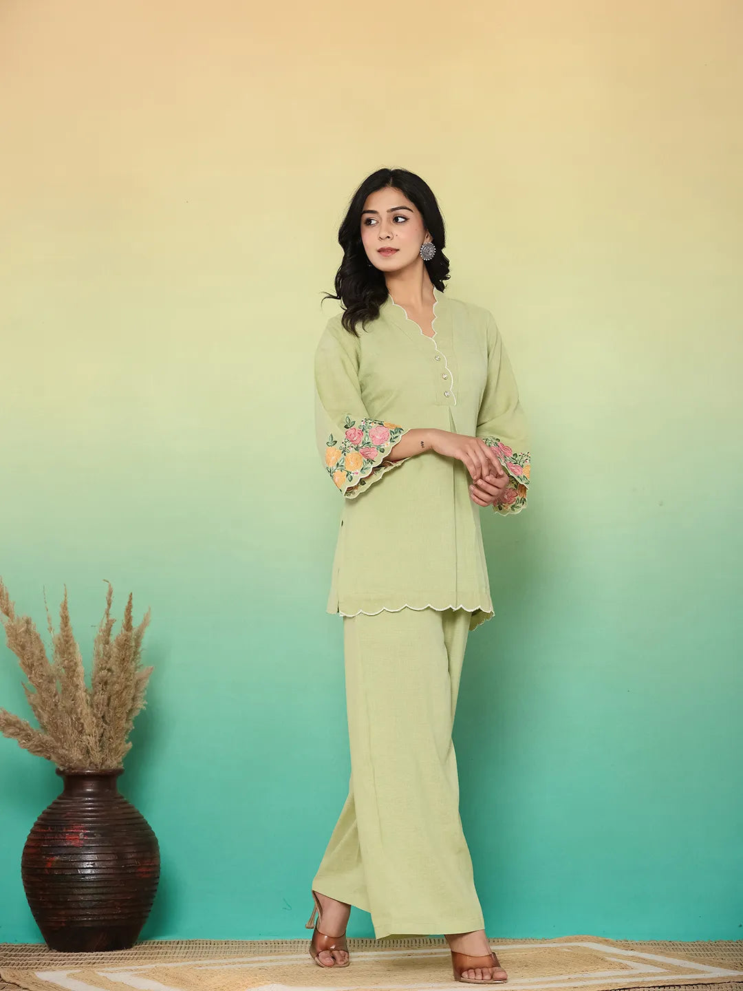 Green Embroidered Co-Ord Set