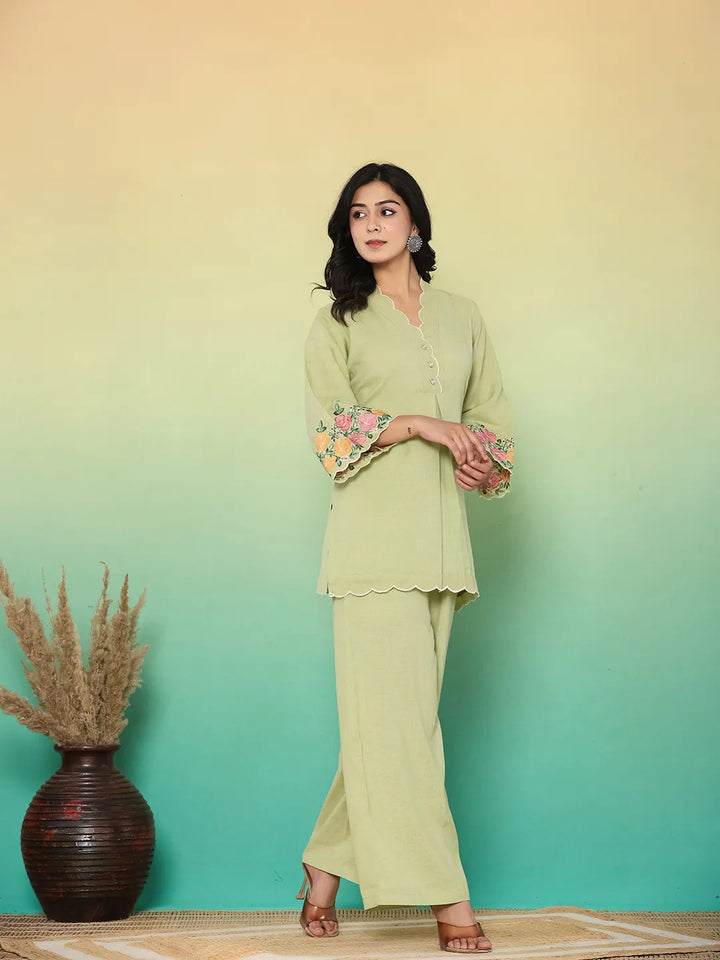 Green Embroidered Co-Ord Set