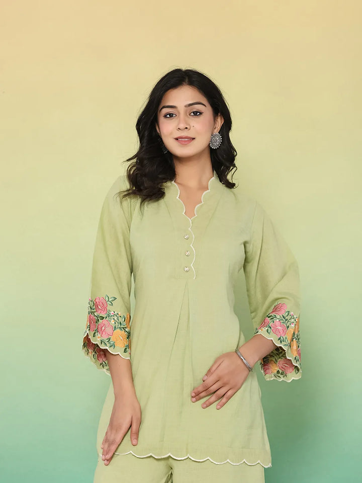 Green Embroidered Co-Ord Set
