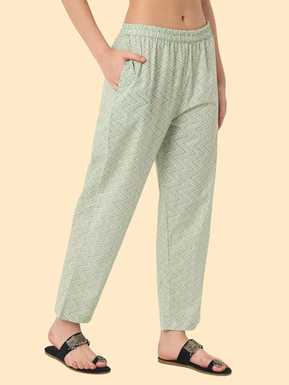 Green Ethnic Motifs Embroidered Regular Chikankari Pure Cotton Kurta With Trousers & With Dupatta