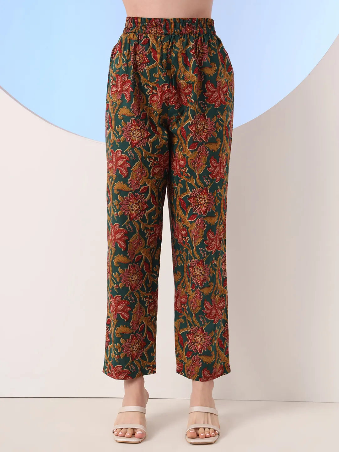 Green Floral A-Line Sequins Work Kurta And Trouser With Dupatta Set