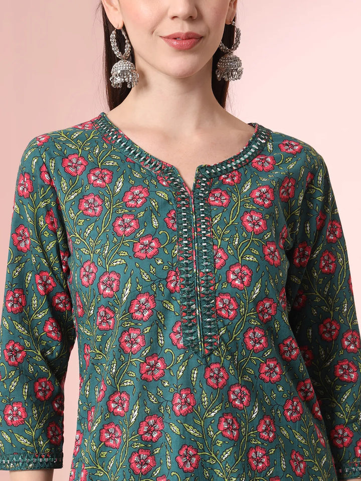 Floral Embroidered Kurta with Trousers with dupatta Set