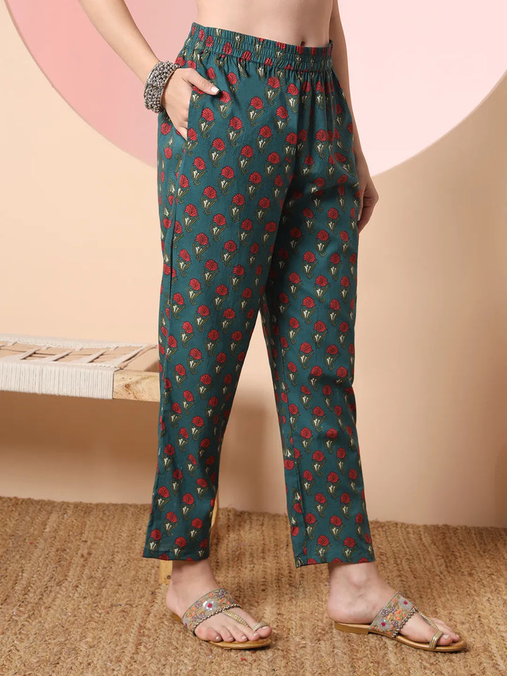 Floral Embroidered Kurta with Trousers with dupatta Set