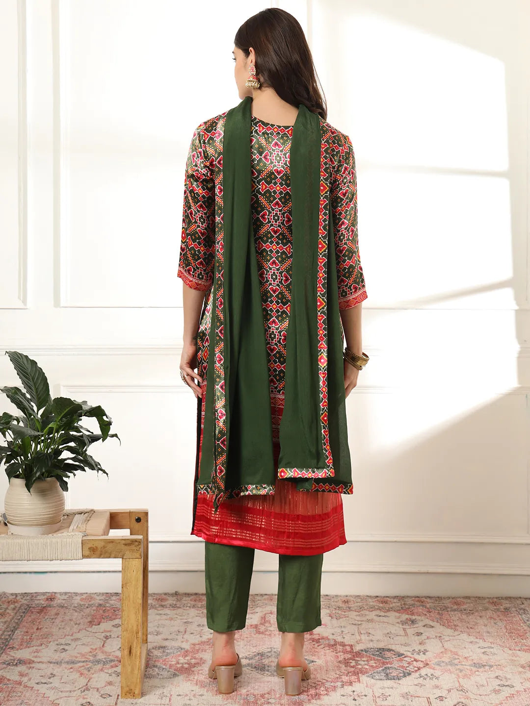 Green Gajji Silk Ethnic Motifst Kurta Dupatta Pant Set