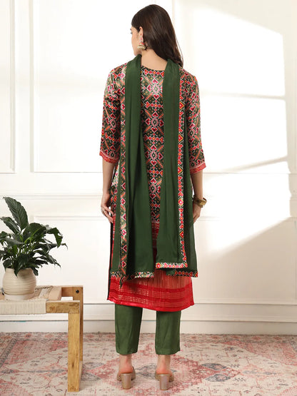 Green Gajji Silk Ethnic Motifst Kurta Dupatta Pant Set