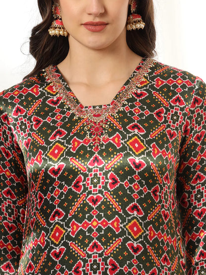 Green Gajji Silk Ethnic Motifst Kurta Dupatta Pant Set