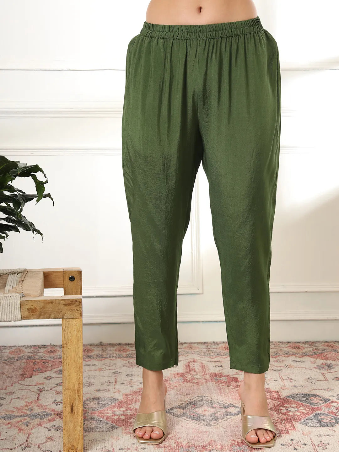 Green Gajji Silk Ethnic Motifst Kurta Dupatta Pant Set