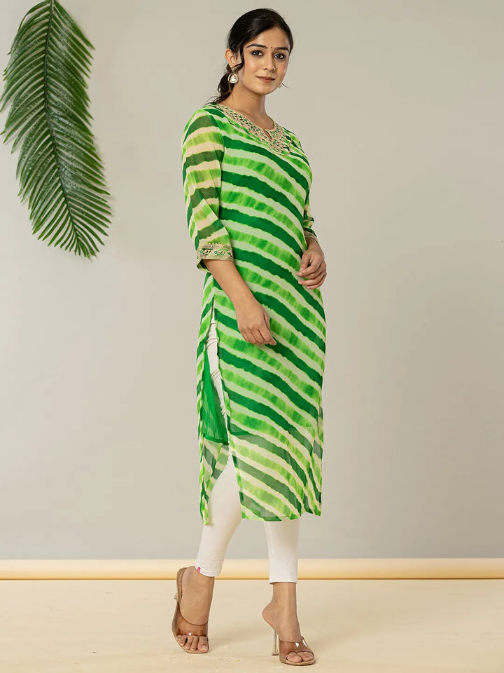 Green Georgette Lahiya Embroidery Kurta