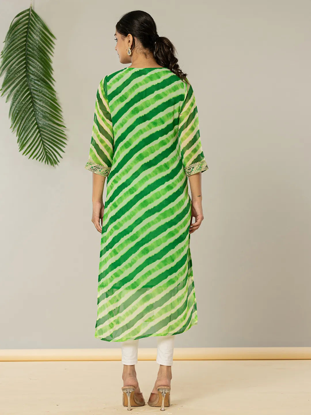 Green Georgette Lahiya Embroidery Kurta