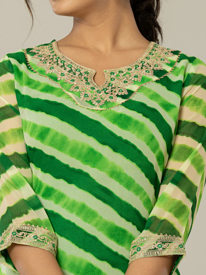 Green Georgette Lahiya Embroidery Kurta