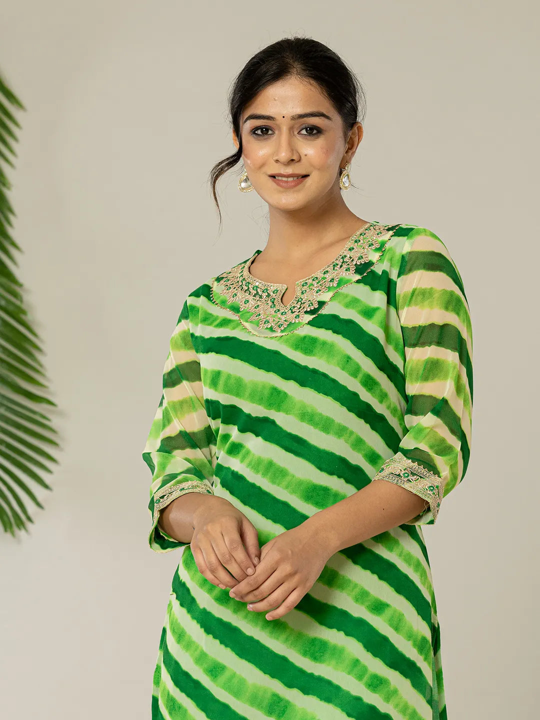 Green Georgette Lahiya Embroidery Kurta