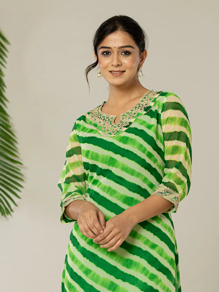Green Georgette Lahiya Embroidery Kurta
