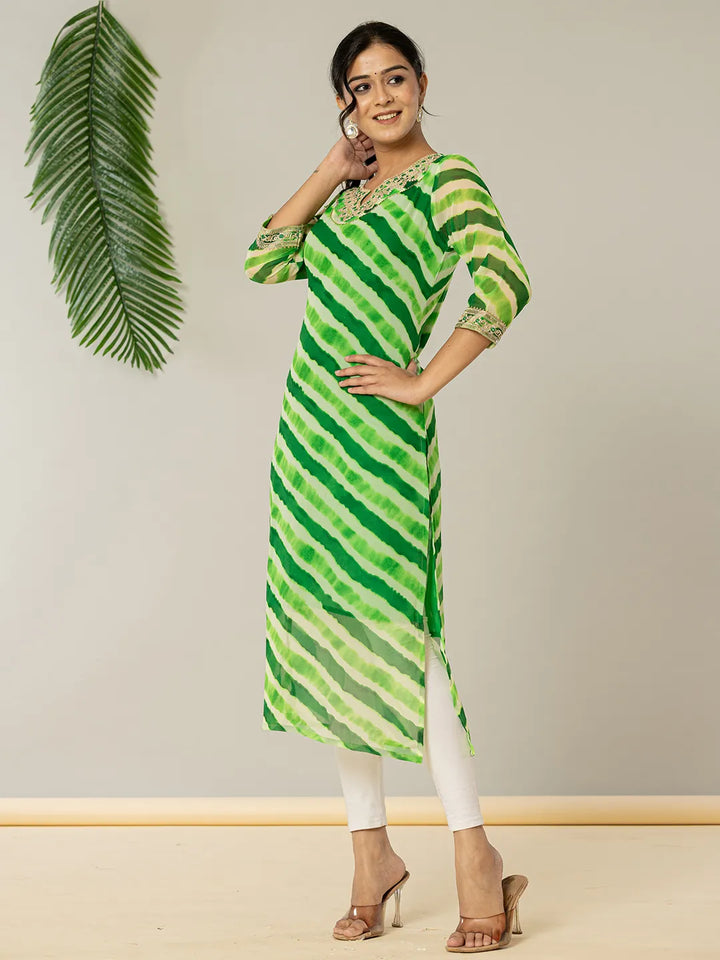 Green Georgette Lahiya Embroidery Kurta