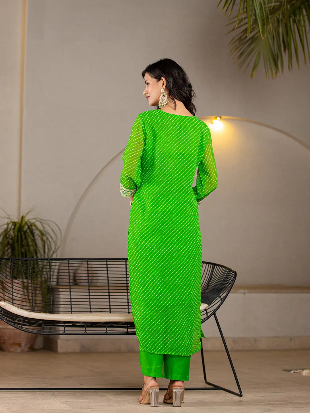 Green Georgette Lahiya Kurta Dupatta Set