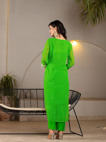 Green Georgette Lahiya Kurta Dupatta Set
