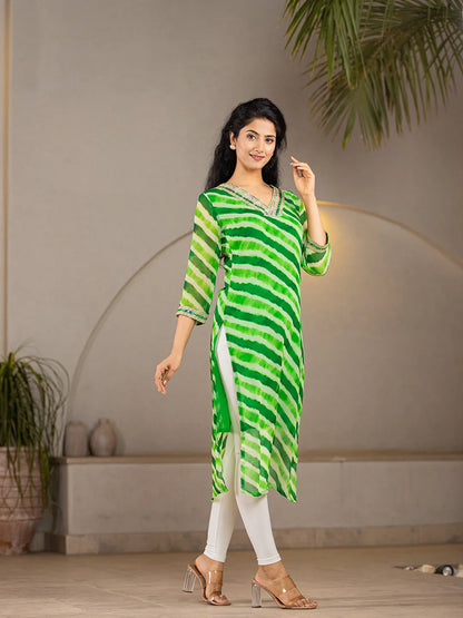 Green Georgette Lahiya Kurta