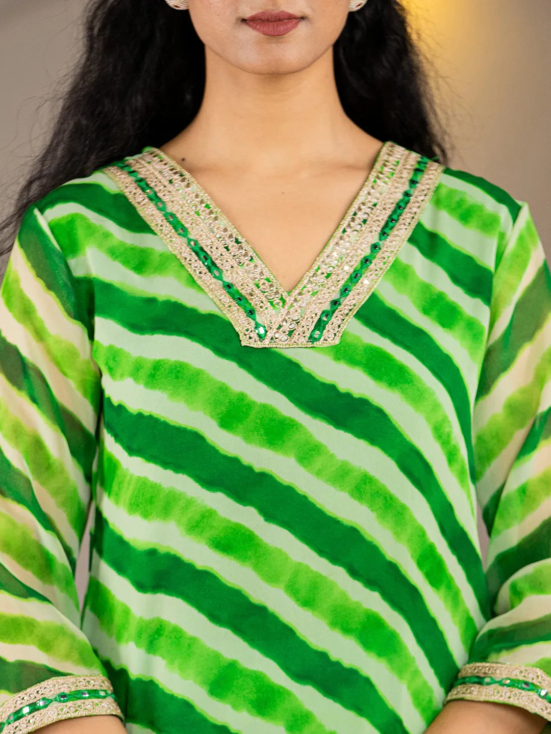 Green Georgette Lahiya Kurta
