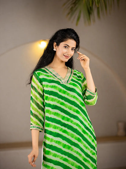 Green Georgette Lahiya Kurta