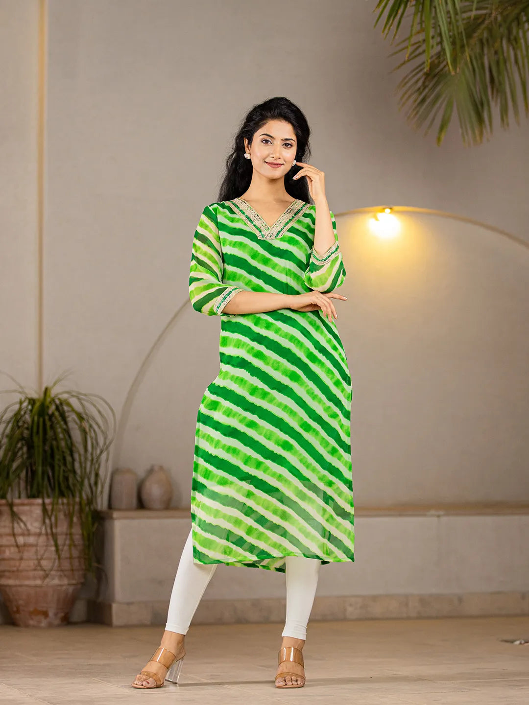 Green Georgette Lahiya Kurta
