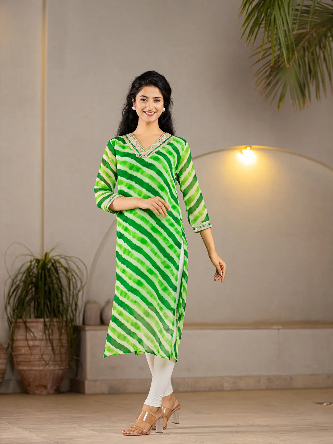 Green Georgette Lahiya Kurta