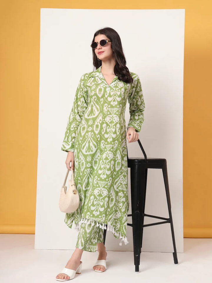 Green Ikat Pure Cotton Cord Set