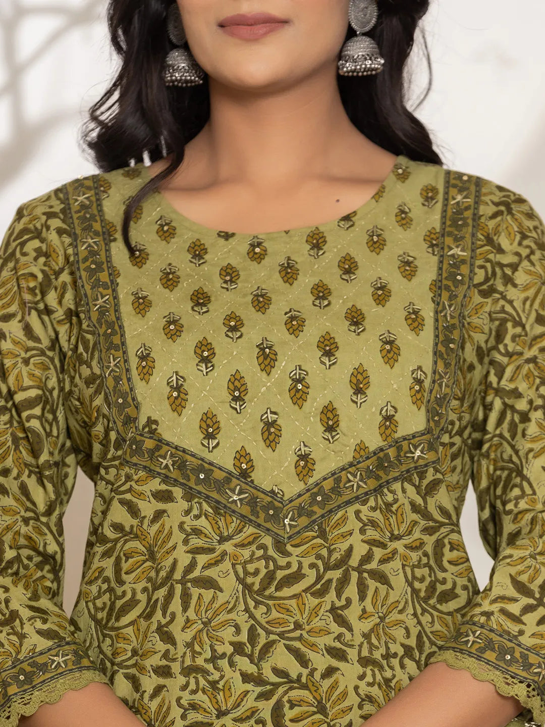 Leaf Print Cotton Straight Kurta Dupatta Set
