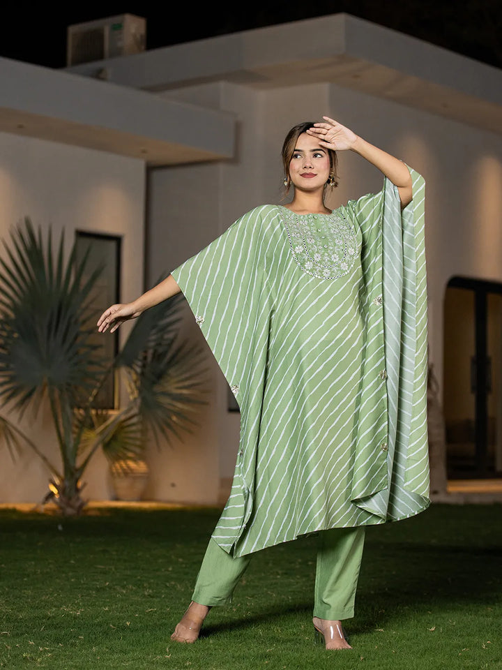 Leheriya Embroidered Kaftan Kurta Set