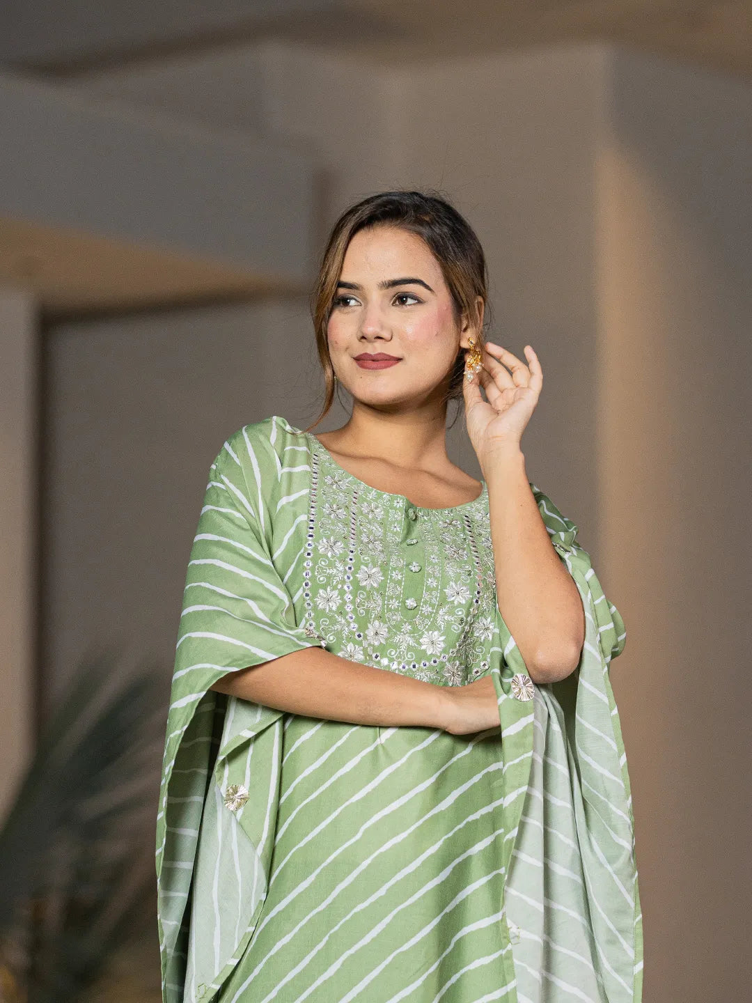 Leheriya Embroidered Kaftan Kurta Set