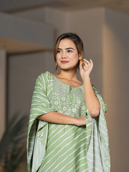 Leheriya Embroidered Kaftan Kurta Set