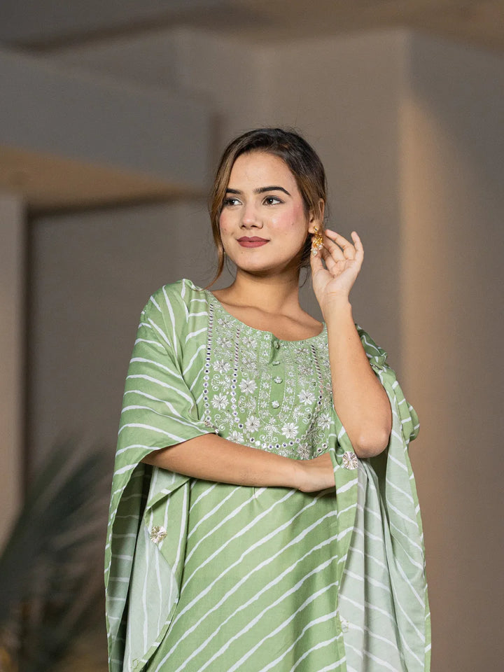 Leheriya Embroidered Kaftan Kurta Set