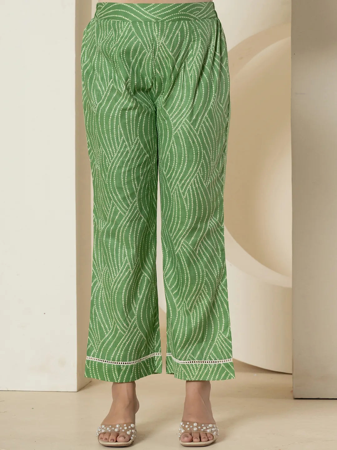 Green Patch Work Pure Cotton Straight Kurta And Dupatta Set