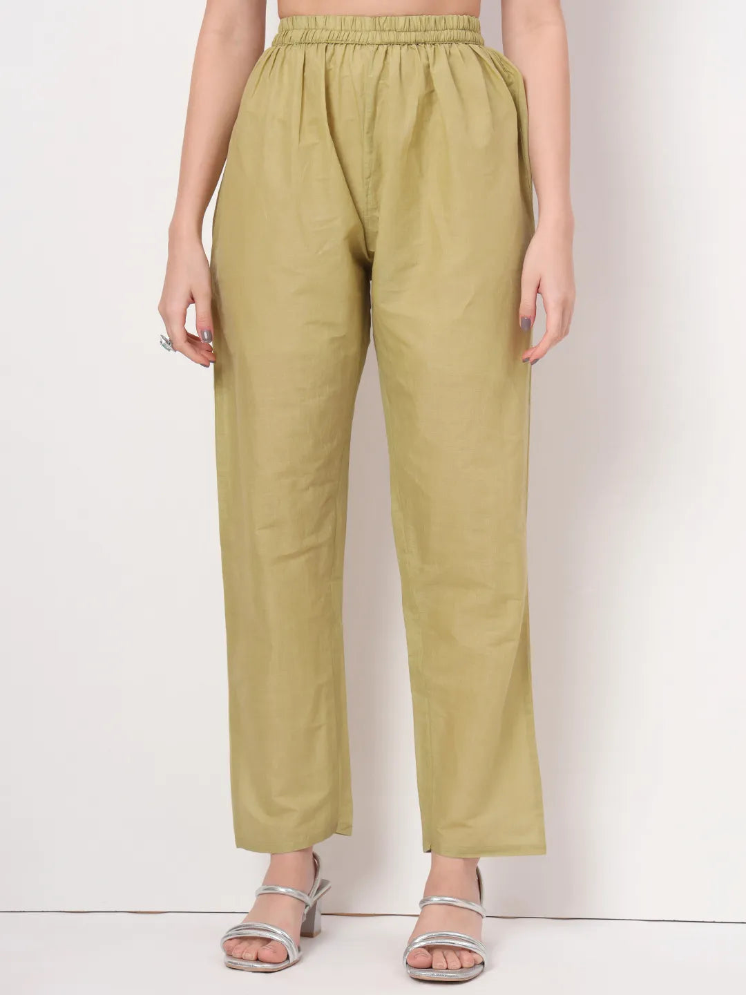 Green Pure Cotton A-Line Thread Work Kurta Dupatta Set