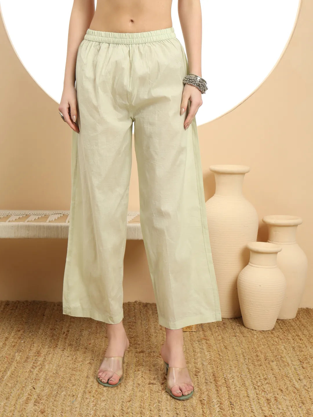 Green Pure Cotton A-Line Thread Work Kurta Dupatta Set