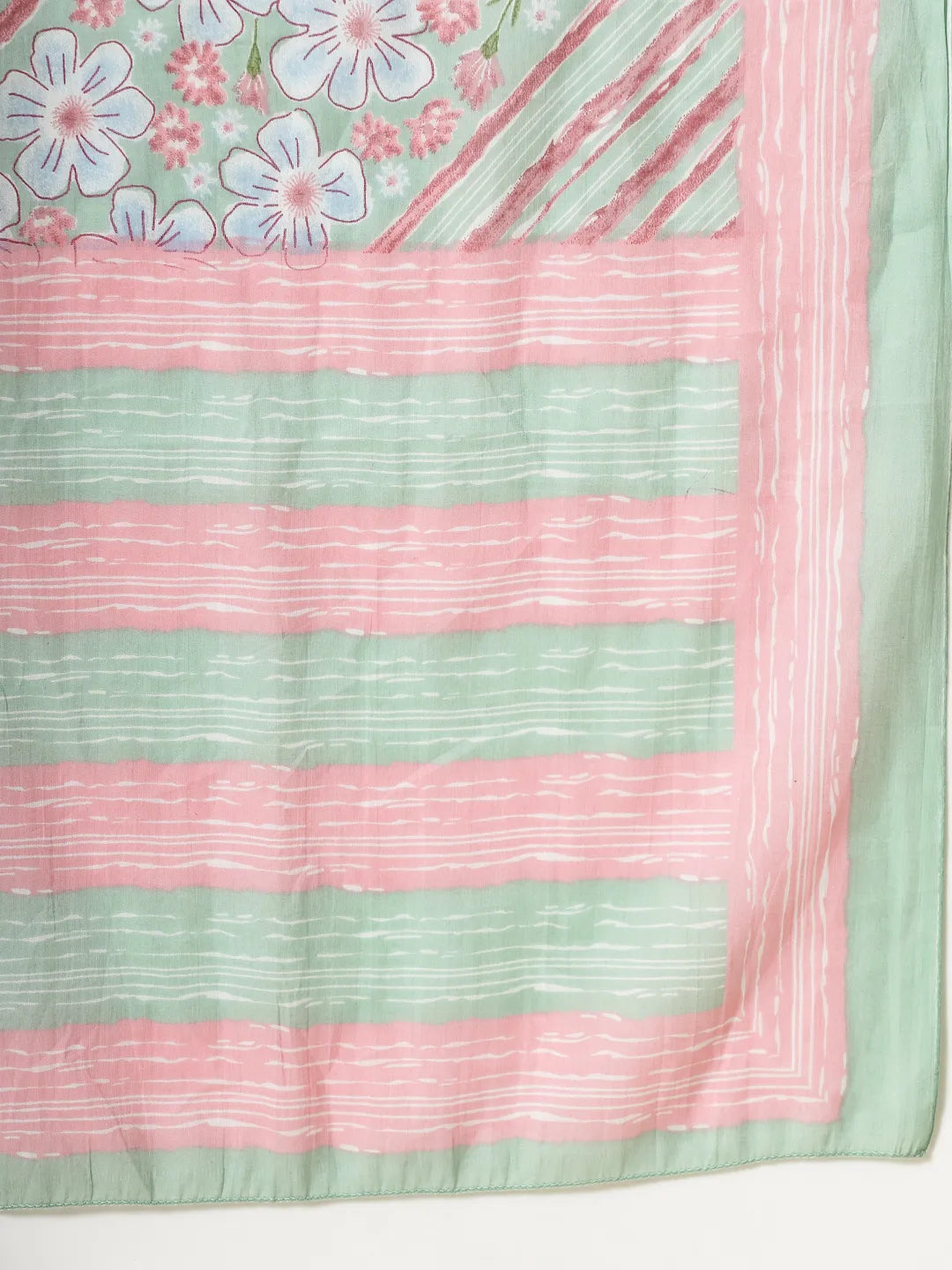 Green Pure Cotton Floral Print Thread Work Kurta Set With Pant & Dupatta