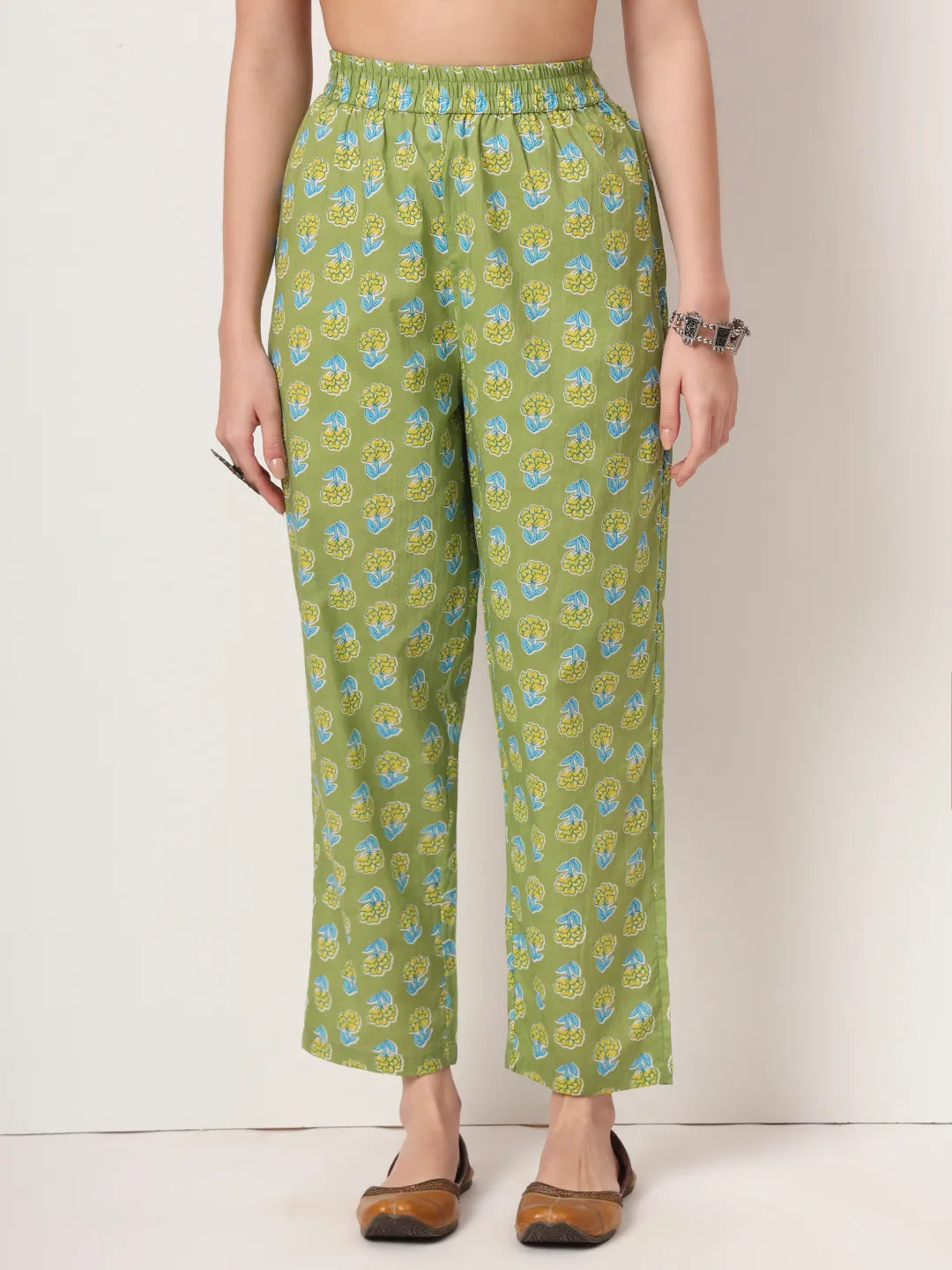 Green Pure Cotton Maternity Anarkali Kurta Trouser Dupatta Set