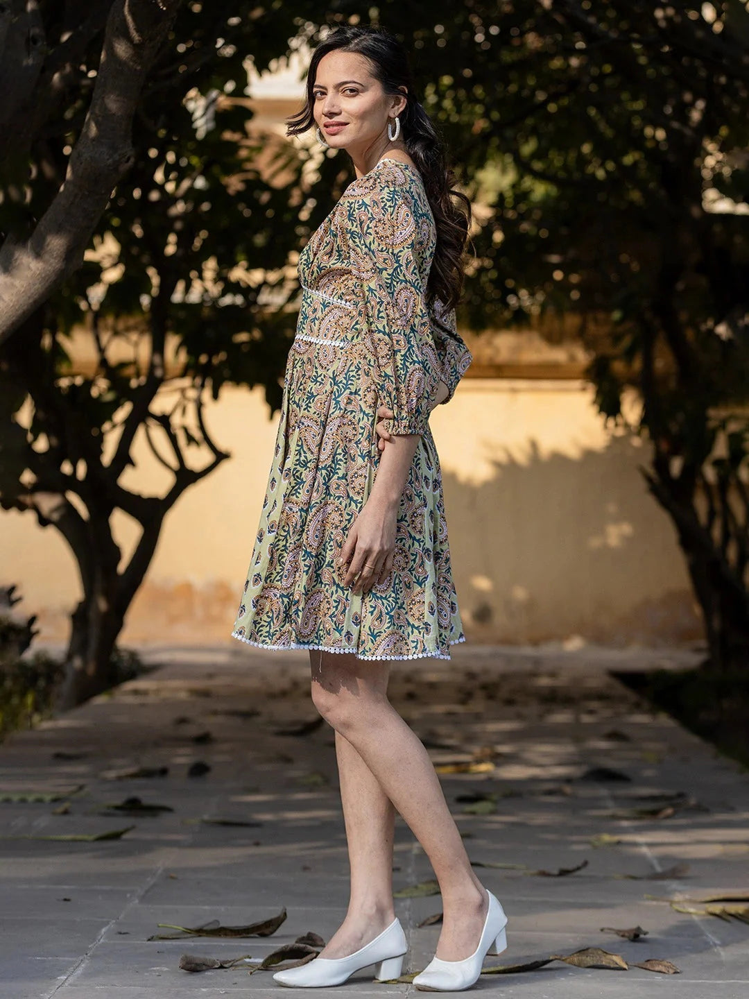 Green Pure Cotton Paisley And Tassels Were Dress