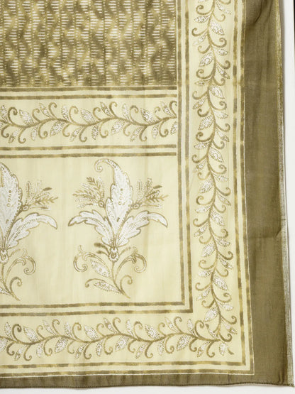 Green Pure Cotton Paisley Thread Work Kurta Dupatta Pant Set