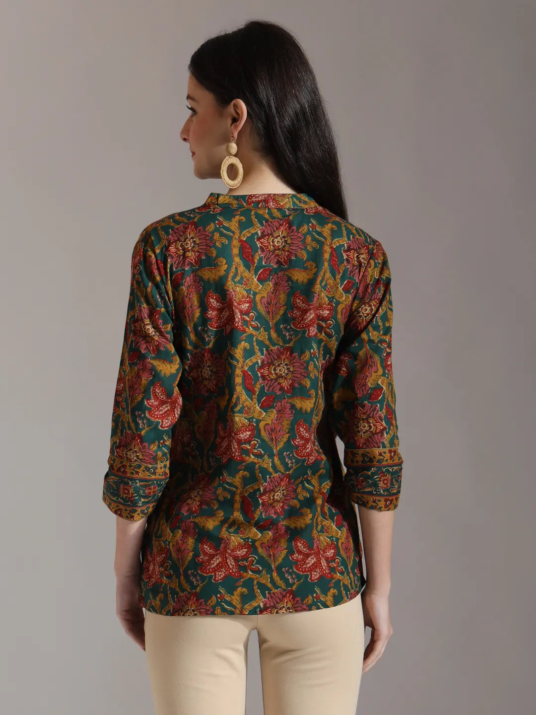 Green Pure Cotton Shirt Style Top