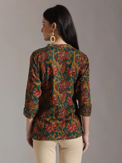 Green Pure Cotton Shirt Style Top