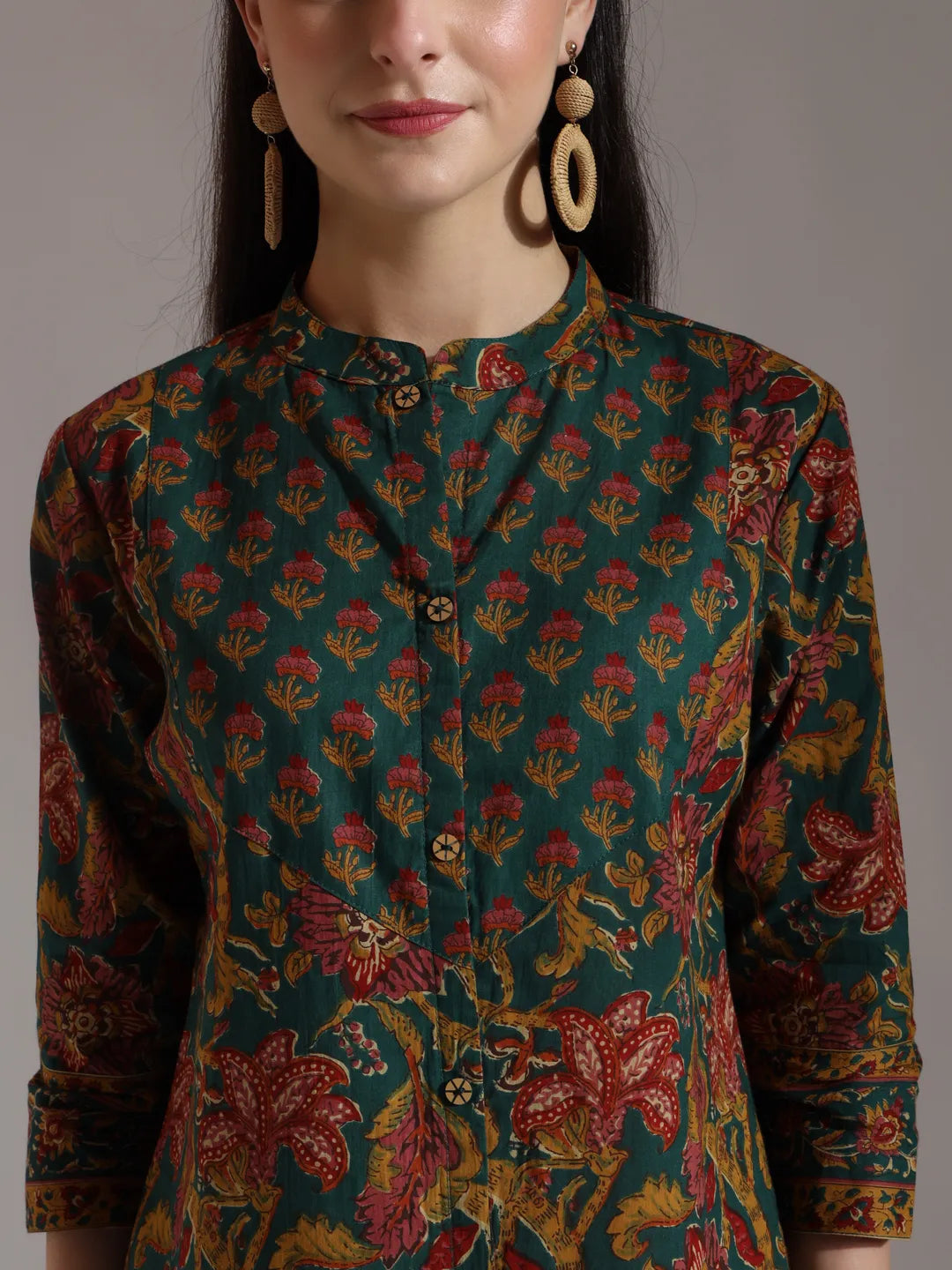 Green Pure Cotton Shirt Style Top