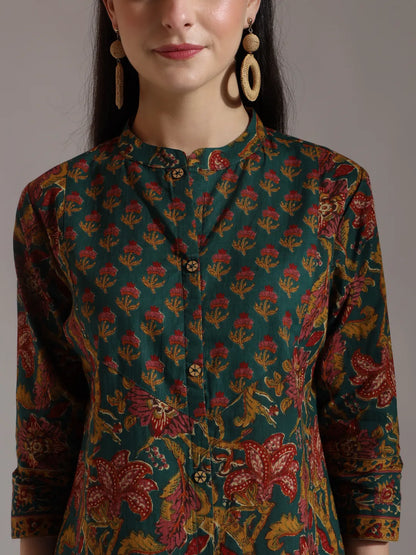 Green Pure Cotton Shirt Style Top