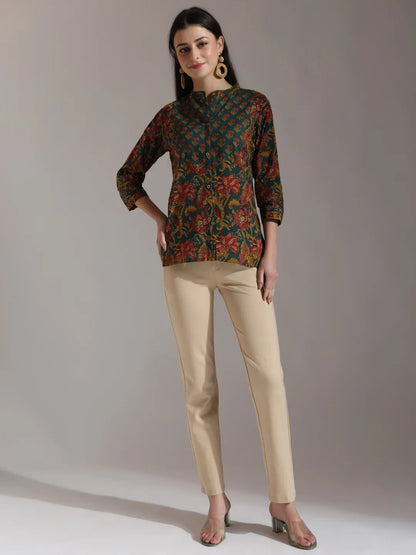 Green Pure Cotton Shirt Style Top