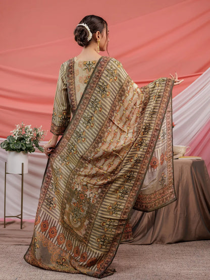 Green Pure Shimmer Tissue With Pure Viscose Trouser Shimmer Dupatta Set