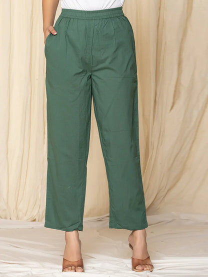 Green Sequins Work Cotton Anarkali Kurta And Trouser With Dupatta Set