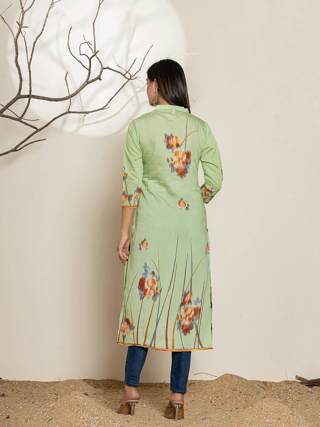 Green Silk Blend Digital Print Kurta