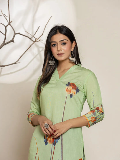 Green Silk Blend Digital Print Kurta