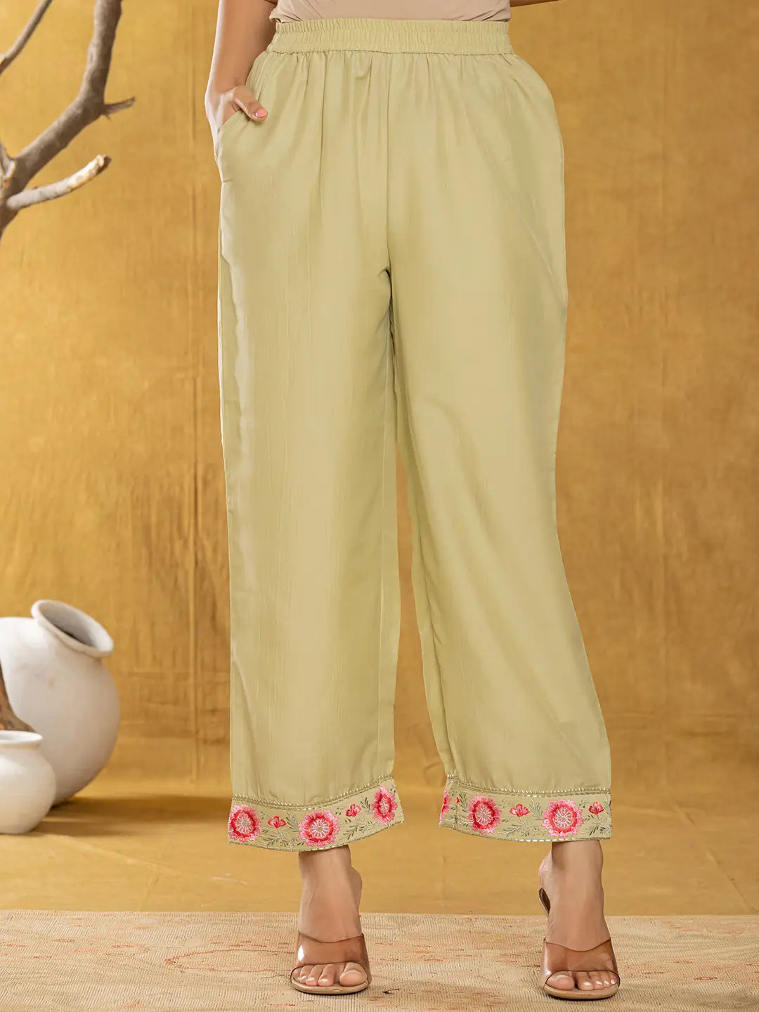 Green Silk Blend Pakistani Style Kurta Dupatta Set